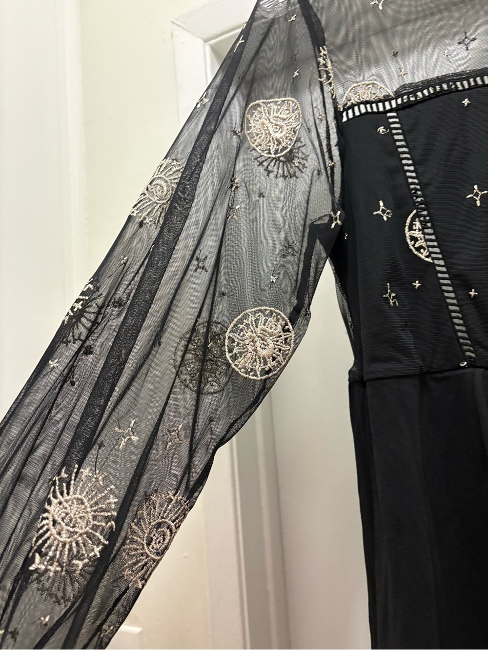 ASOS Black Mini Dress with Silver Celestial Embroidery Witchy, Whimsygoth, - Picture 3 of 9